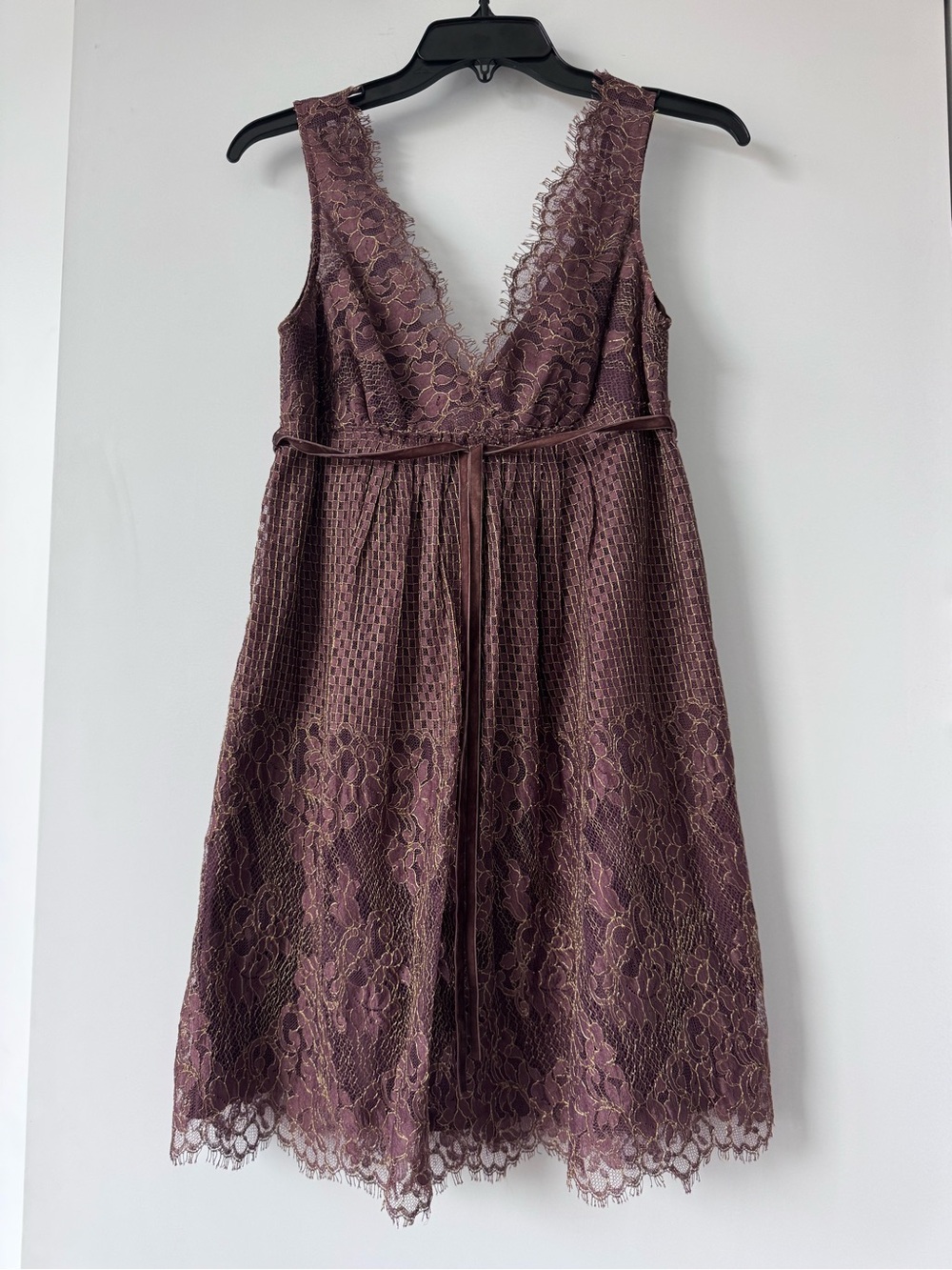 BCBGMaxAzria Lace V-Neck Midi Dress in Dusty Mauve